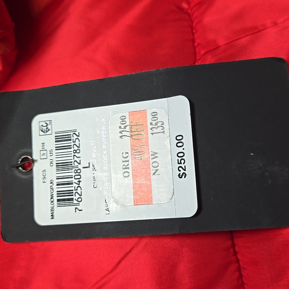 GUESS Larry Fabric Block Puffer Jacket Red Large - Picture 8 of 10